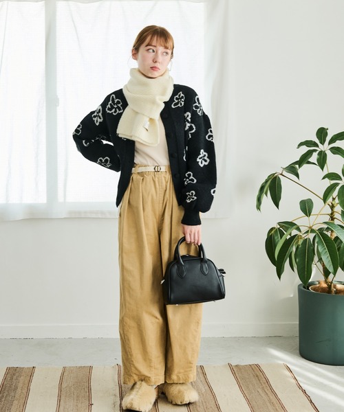 Crisp（クリスプ）の「メランジリブマフラー（マフラー・レディース・アイボリー/ブラウン・FREE）」の3枚目の写真