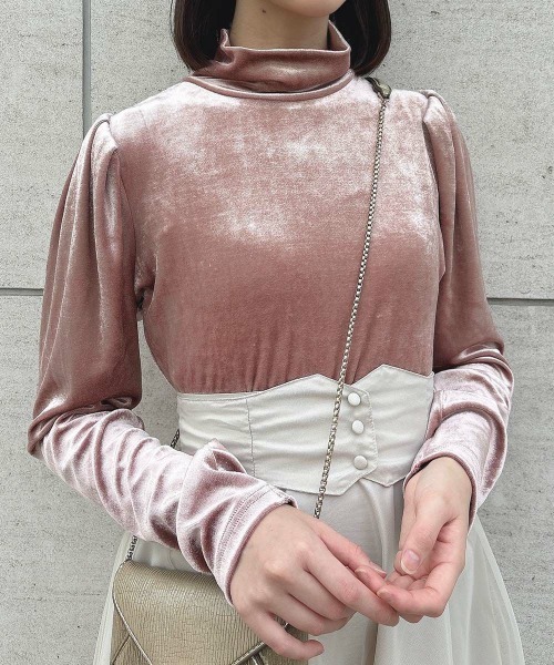 F i.n.t（フィント）の「ハイネックベロアパフスリーブトップス/F&A/fint（Tシャツ/カットソー・レディース・ライトブルー/ブラック/ピンク・FREE）」の3枚目の写真