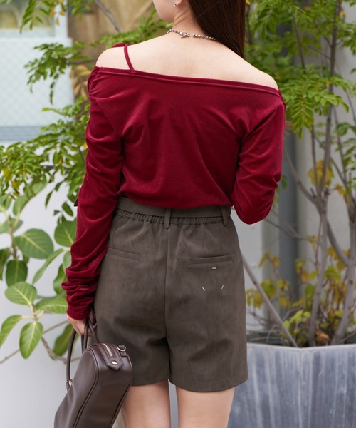 RAY CASSIN（レイカズン）の「チュールベロアデザインロングTシャツ（Tシャツ/カットソー・レディース・レッド/グレー/ライトベージュ・FREE）」の9枚目の写真