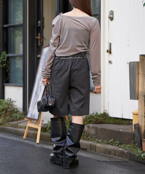 RAY CASSIN（レイカズン）の「チュールベロアデザインロングTシャツ（Tシャツ/カットソー・レディース・レッド/グレー/ライトベージュ・FREE）」の15枚目の写真