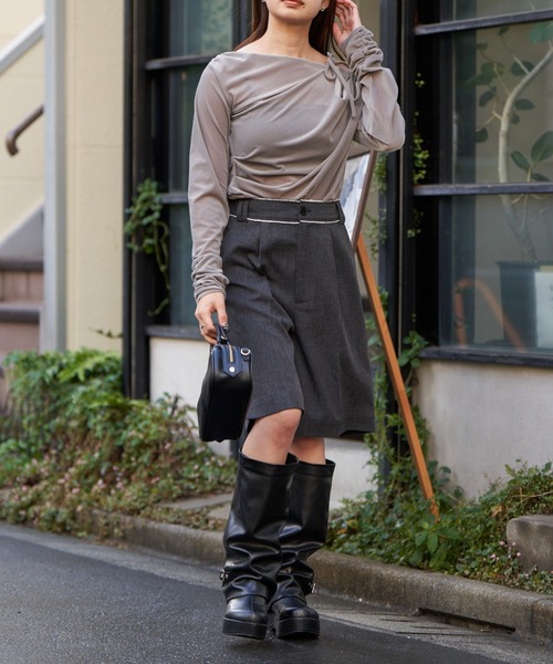 RAY CASSIN（レイカズン）の「チュールベロアデザインロングTシャツ（Tシャツ/カットソー・レディース・レッド/グレー/ライトベージュ・FREE）」の16枚目の写真