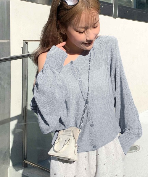 mily bilet(ミウィビレット)の「【mily bilet】冷房対策。携帯に便利♪トレンド感あるシアー素材が魅力。マルチWAY透かし編みケーブル柄切り替えニットカーディガン(カーディガン/ボレロ・レディース・ブルー/グレー/ブラック/アイボリー・X-LARGE/SMALL/MEDIUM/LARGE)」の8枚目の写真