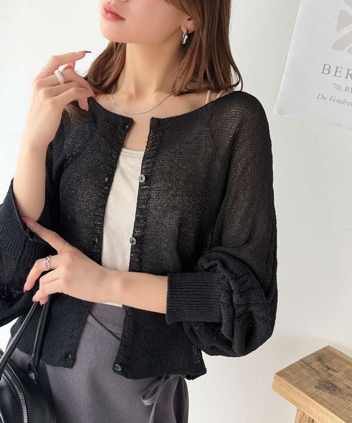 mily bilet(ミウィビレット)の「【mily bilet】冷房対策。携帯に便利♪トレンド感あるシアー素材が魅力。マルチWAY透かし編みケーブル柄切り替えニットカーディガン(カーディガン/ボレロ・レディース・ブルー/グレー/ブラック/アイボリー・X-LARGE/SMALL/MEDIUM/LARGE)」の9枚目の写真