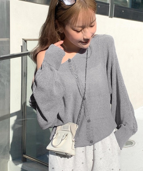 mily bilet(ミウィビレット)の「【mily bilet】冷房対策。携帯に便利♪トレンド感あるシアー素材が魅力。マルチWAY透かし編みケーブル柄切り替えニットカーディガン(カーディガン/ボレロ・レディース・ブルー/グレー/ブラック/アイボリー・X-LARGE/SMALL/MEDIUM/LARGE)」の13枚目の写真