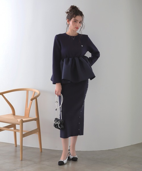 MERAKI(メラキ)の「サイドパールニットスカート(スカート・レディース・ブラウン/ネイビー/グレー/アイボリー/ブラック・FREE)」の1枚目の写真