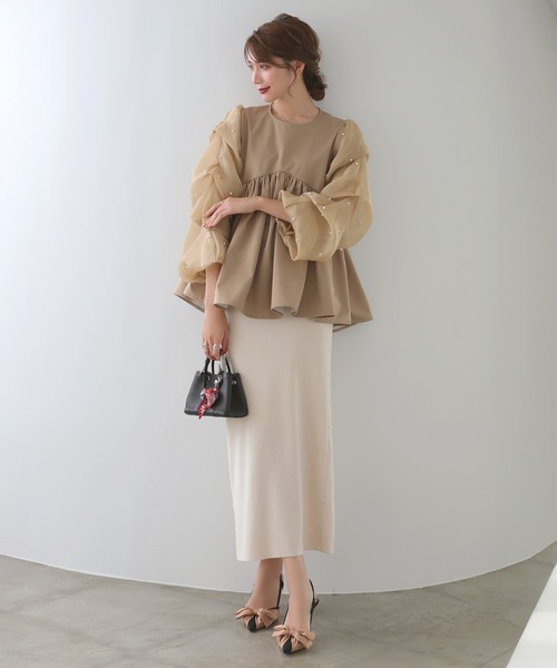 MERAKI(メラキ)の「サイドパールニットスカート(スカート・レディース・ブラウン/ネイビー/グレー/アイボリー/ブラック・FREE)」の8枚目の写真