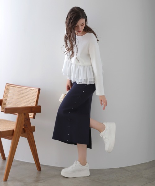 MERAKI(メラキ)の「サイドパールニットスカート(スカート・レディース・ブラウン/ネイビー/グレー/アイボリー/ブラック・FREE)」の11枚目の写真