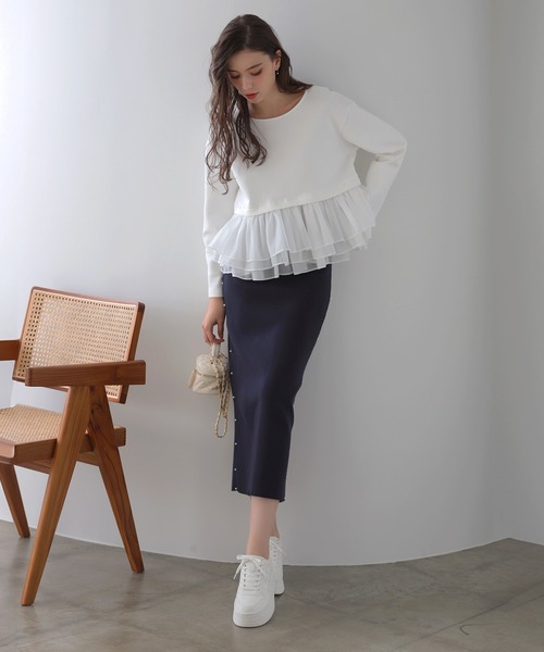 MERAKI(メラキ)の「サイドパールニットスカート(スカート・レディース・ブラウン/ネイビー/グレー/アイボリー/ブラック・FREE)」の10枚目の写真