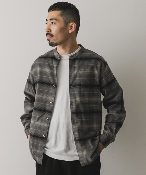 URBAN RESEARCH DOORS（アーバンリサーチドアーズ）の「両面起毛ネルバンドカラーシャツ（シャツ/ブラウス・メンズ・ネイビー/ベージュ/ブラウン/グレー系その他・MEDIUM/LARGE）」の9枚目の写真