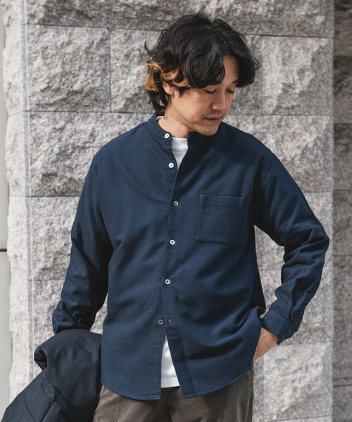 セール】両面起毛ネルバンドカラーシャツ（シャツ/ブラウス）｜URBAN