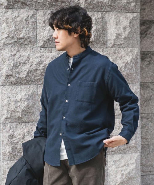 セール】両面起毛ネルバンドカラーシャツ（シャツ/ブラウス）｜URBAN