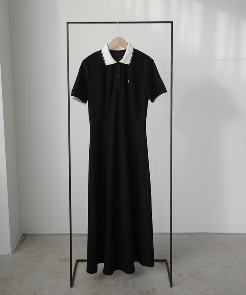 Louere ポロワンピース Iライン ブラック　MTサイズ Louere 【選べる】ポロワンピース（セミフレア／Iライン）[品番