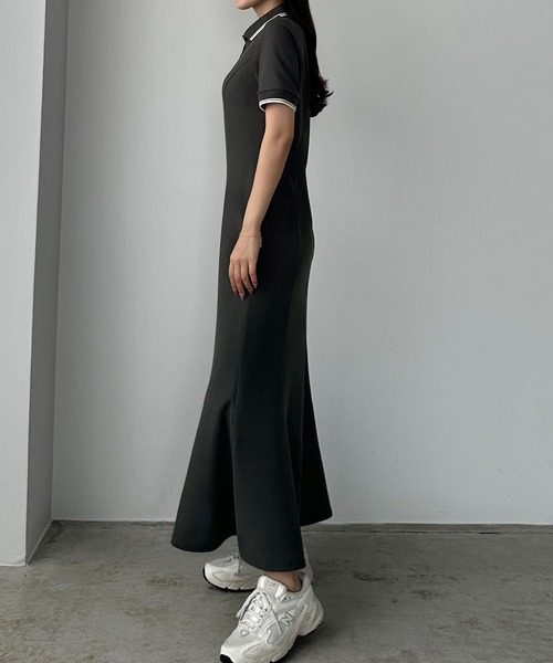 Louere ポロワンピース Iライン ブラック　MTサイズ Louere ワンピース 「選べる」ポロワンピース（セミフレア/I