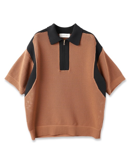 CULLNI（クルニ）の「Bi Color Mesh Knit Zip Up Polo Shirt（ニット/セーター・メンズ・キャメル/ミント/ネイビー/グレー/ブルー/ブラック・1/2/0）」の6枚目の写真