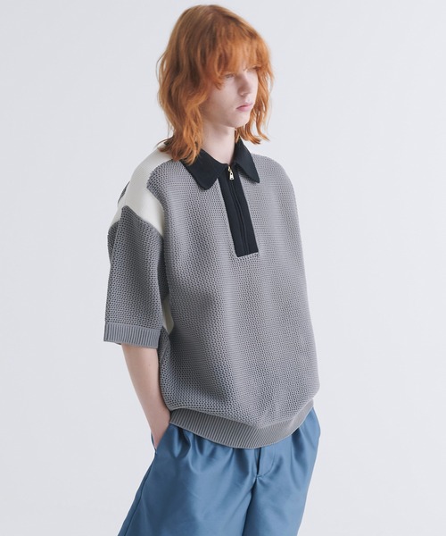 トップス cullni Bi Color Mesh Knit CULLNI ONLINE STORE / Bi Color Mesh Knit Zip Up Polo Shirt