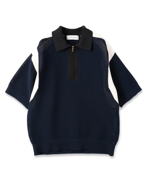 CULLNI（クルニ）の「Bi Color Mesh Knit Zip Up Polo Shirt（ニット/セーター・メンズ・キャメル/ミント/ネイビー/グレー/ブルー/ブラック・1/2/0）」の12枚目の写真