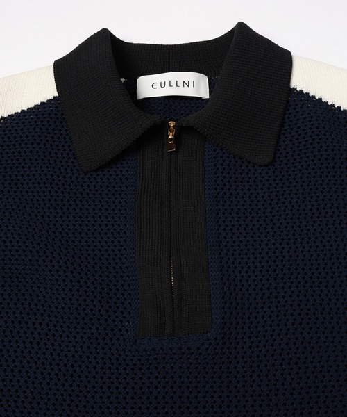 CULLNI クルニMesh ZipUp PoloShirt 25SS CULLNI ONLINE / Bi Color Mesh Knit Zip Up Polo Shirt