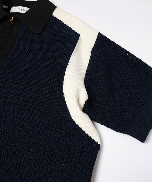 CULLNI（クルニ）の「Bi Color Mesh Knit Zip Up Polo Shirt（ニット/セーター・メンズ・キャメル/ミント/ネイビー/グレー/ブルー/ブラック・1/2/0）」の14枚目の写真