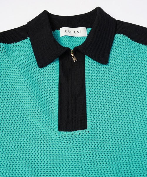 クルニ 25SS バイカラーメッシュ ニット ZIP UP ポロシャツ soe CULLNI/クルニ】ポロシャツ Bi Color Mesh Knit Zip Up Polo