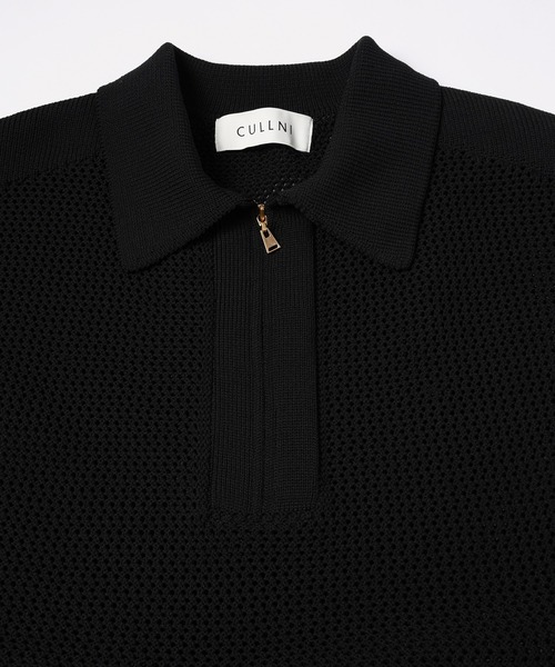 セール】Bi Color Mesh Knit Zip Up Polo Shirt（ニット
