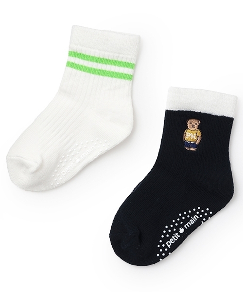 petit main(プティマイン)の「くま・ラインクルーソックス2P(ソックス/靴下・キッズ・黄緑系/オレンジ/ブラック・L/M/S/SS)」の3枚目の写真