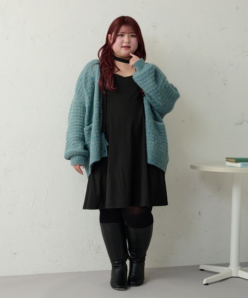 Louiosy(ルオシー)の「【大きいサイズ】チョーカー付きキャミソールミニワンピース(ワンピース・レディース・ブラック/グリーン系その他/グレイッシュベージュ・X-LARGE/3L/4L)」の14枚目の写真