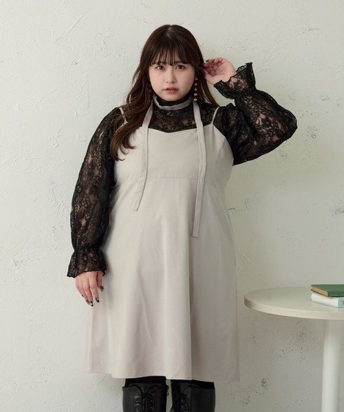 Louiosy(ルオシー)の「【大きいサイズ】チョーカー付きキャミソールミニワンピース(ワンピース・レディース・ブラック/グリーン系その他/グレイッシュベージュ・X-LARGE/3L/4L)」の20枚目の写真