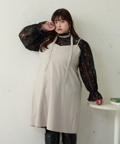Louiosy(ルオシー)の「【大きいサイズ】チョーカー付きキャミソールミニワンピース(ワンピース・レディース・ブラック/グリーン系その他/グレイッシュベージュ・X-LARGE/3L/4L)」の21枚目の写真