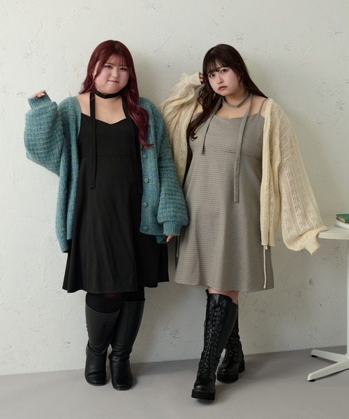 Louiosy(ルオシー)の「【大きいサイズ】チョーカー付きキャミソールミニワンピース(ワンピース・レディース・ブラック/グリーン系その他/グレイッシュベージュ・X-LARGE/3L/4L)」の5枚目の写真