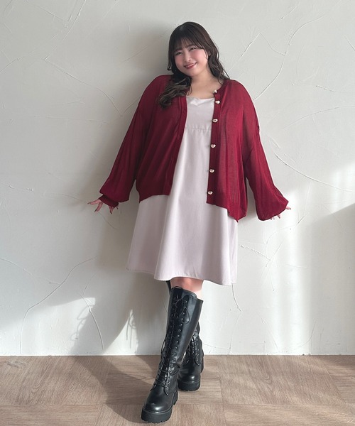 Louiosy(ルオシー)の「【大きいサイズ】チョーカー付きキャミソールミニワンピース(ワンピース・レディース・ブラック/グリーン系その他/グレイッシュベージュ・X-LARGE/3L/4L)」の9枚目の写真