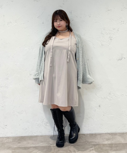 セール】【大きいサイズ】チョーカー付きキャミソールミニワンピース