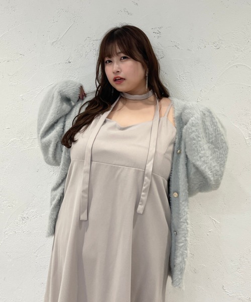 セール】【大きいサイズ】チョーカー付きキャミソールミニワンピース