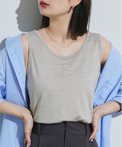 ad thie（アドティエ）の「2WAYラメ タンクトップ（タンクトップ・レディース・グレイッシュベージュ/ブラウン/グレー・LARGE/MEDIUM）」の15枚目の写真