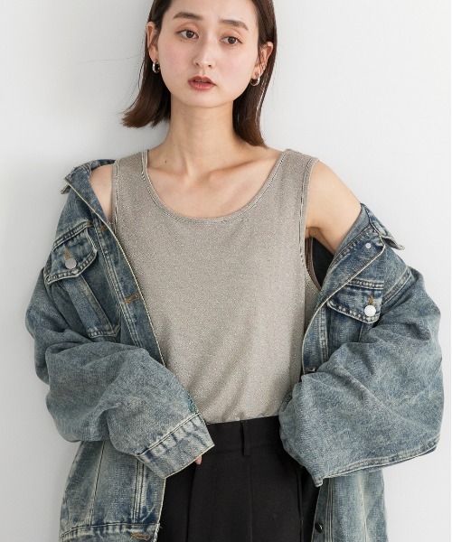 ad thie（アドティエ）の「2WAYラメ タンクトップ（タンクトップ・レディース・グレイッシュベージュ/ブラウン/グレー・LARGE/MEDIUM）」の21枚目の写真