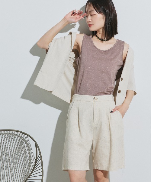 ad thie（アドティエ）の「2WAYラメ タンクトップ（タンクトップ・レディース・グレイッシュベージュ/ブラウン/グレー・LARGE/MEDIUM）」の7枚目の写真