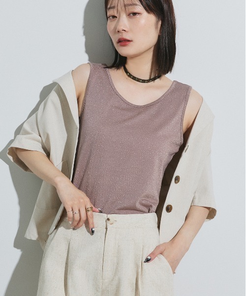 ad thie（アドティエ）の「2WAYラメ タンクトップ（タンクトップ・レディース・グレイッシュベージュ/ブラウン/グレー・LARGE/MEDIUM）」の8枚目の写真