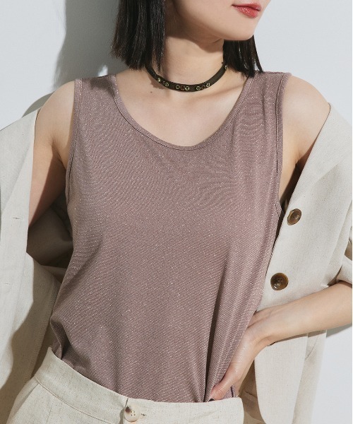 ad thie（アドティエ）の「2WAYラメ タンクトップ（タンクトップ・レディース・グレイッシュベージュ/ブラウン/グレー・LARGE/MEDIUM）」の9枚目の写真