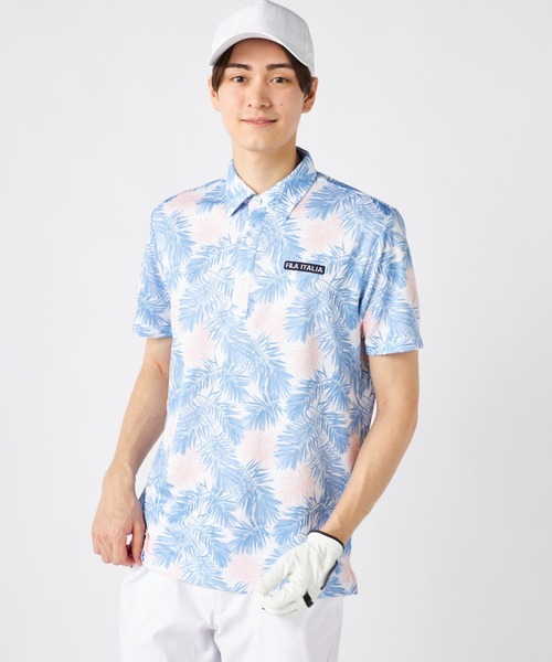 FILA GOLF(フィラゴルフ )の「ワッフルメッシュ リーフ柄 半袖シャツ(ポロシャツ・メンズ・ホワイト/ネイビー/ブルー・LARGE/X-LARGE/MEDIUM)」の2枚目の写真