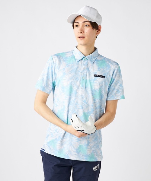 FILA GOLF(フィラゴルフ )の「ワッフルメッシュ リーフ柄 半袖シャツ(ポロシャツ・メンズ・ホワイト/ネイビー/ブルー・LARGE/X-LARGE/MEDIUM)」の3枚目の写真