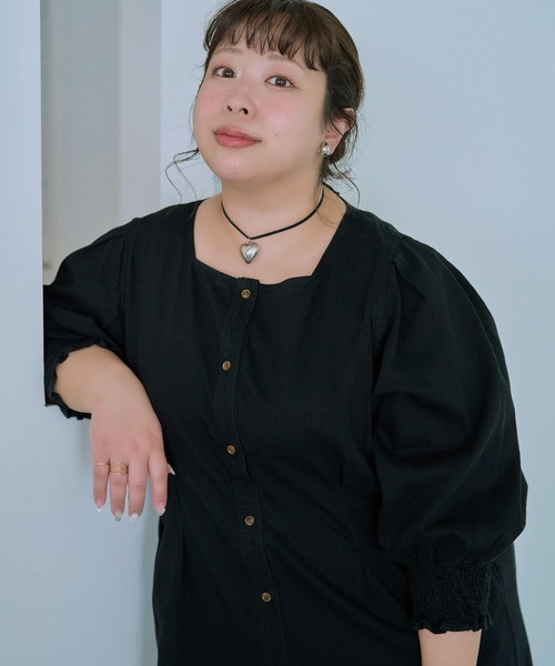 LAVEANGE(ラビアンジェ)の「【餅田コシヒカリコラボ】デニムウエストタックワンピース(ワンピース・レディース・ネイビー/ブラック・M/5L/4L/3L/LL)」の8枚目の写真