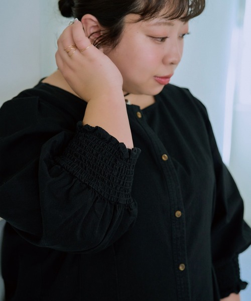 LAVEANGE(ラビアンジェ)の「【餅田コシヒカリコラボ】デニムウエストタックワンピース(ワンピース・レディース・ネイビー/ブラック・M/5L/4L/3L/LL)」の12枚目の写真