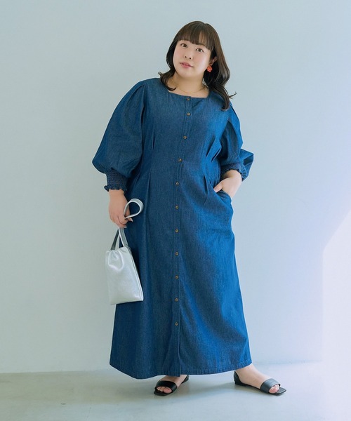 LAVEANGE(ラビアンジェ)の「【餅田コシヒカリコラボ】デニムウエストタックワンピース(ワンピース・レディース・ネイビー/ブラック・M/5L/4L/3L/LL)」の14枚目の写真