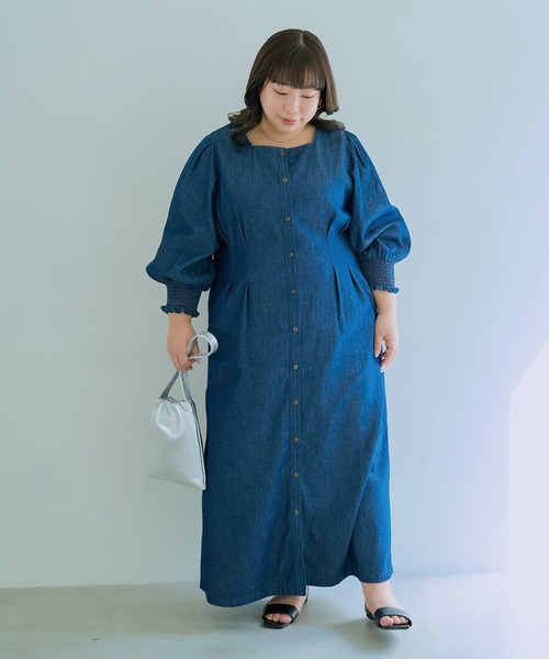 LAVEANGE(ラビアンジェ)の「【餅田コシヒカリコラボ】デニムウエストタックワンピース(ワンピース・レディース・ネイビー/ブラック・M/5L/4L/3L/LL)」の15枚目の写真