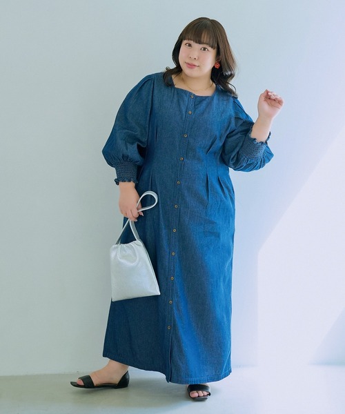 LAVEANGE(ラビアンジェ)の「【餅田コシヒカリコラボ】デニムウエストタックワンピース(ワンピース・レディース・ネイビー/ブラック・M/5L/4L/3L/LL)」の16枚目の写真
