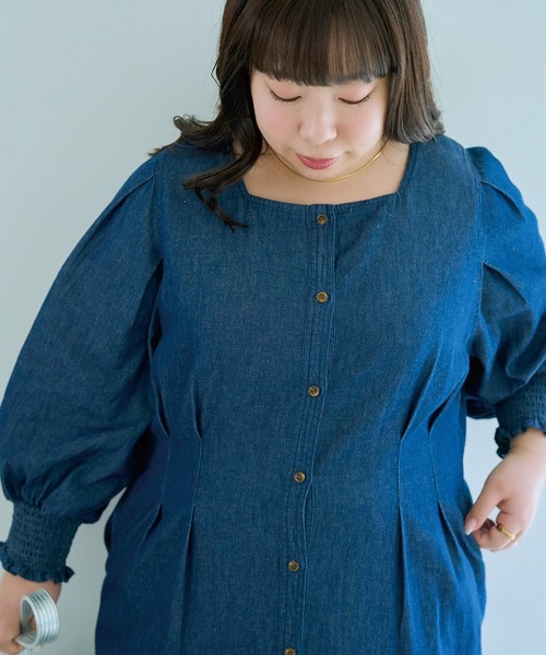LAVEANGE(ラビアンジェ)の「【餅田コシヒカリコラボ】デニムウエストタックワンピース(ワンピース・レディース・ネイビー/ブラック・M/5L/4L/3L/LL)」の18枚目の写真