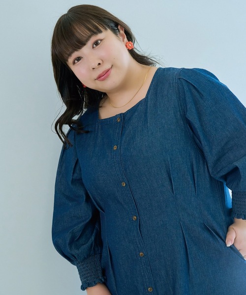 LAVEANGE(ラビアンジェ)の「【餅田コシヒカリコラボ】デニムウエストタックワンピース(ワンピース・レディース・ネイビー/ブラック・M/5L/4L/3L/LL)」の20枚目の写真