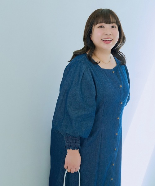 LAVEANGE(ラビアンジェ)の「【餅田コシヒカリコラボ】デニムウエストタックワンピース(ワンピース・レディース・ネイビー/ブラック・M/5L/4L/3L/LL)」の19枚目の写真