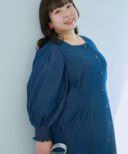 LAVEANGE(ラビアンジェ)の「【餅田コシヒカリコラボ】デニムウエストタックワンピース(ワンピース・レディース・ネイビー/ブラック・M/5L/4L/3L/LL)」の21枚目の写真