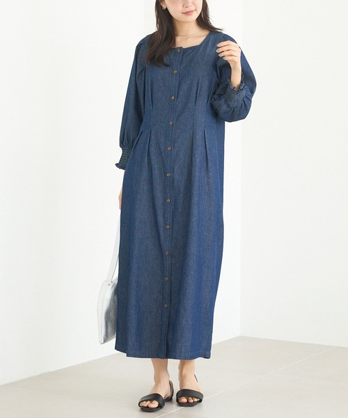 セール】【餅田コシヒカリコラボ】デニムウエストタックワンピース