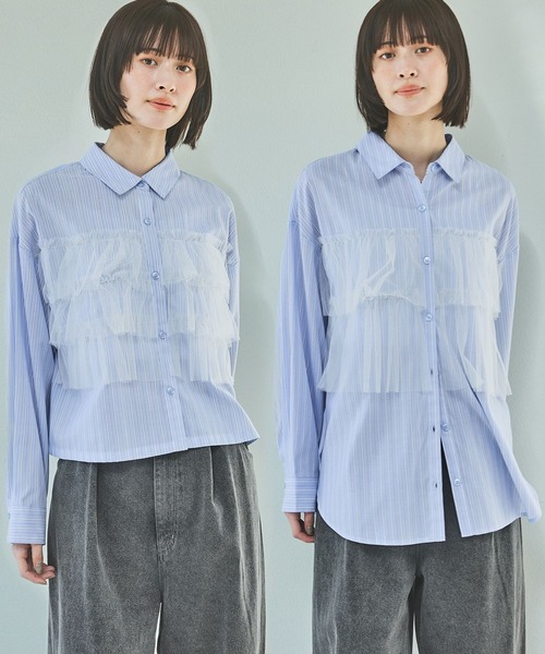 LAKOLE(ラコレ)の「チュールドッキングシャツ長袖 / 291761(シャツ/ブラウス・レディース・ブルー/ブラック/アイボリー/グレー・MEDIUM/LARGE)」の4枚目の写真